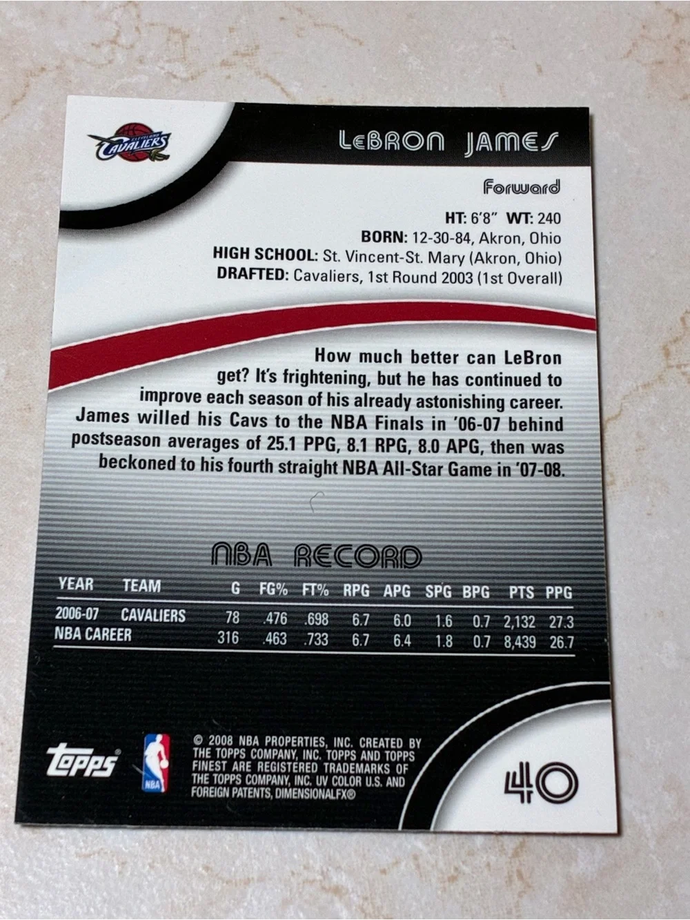 LeBron James 2007-08 Topps Finest Basketball Card #40